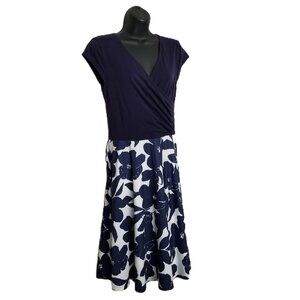 Faux Wrap Dress M Navy Floral Cotton Blend Cottagecore Preppy Messic